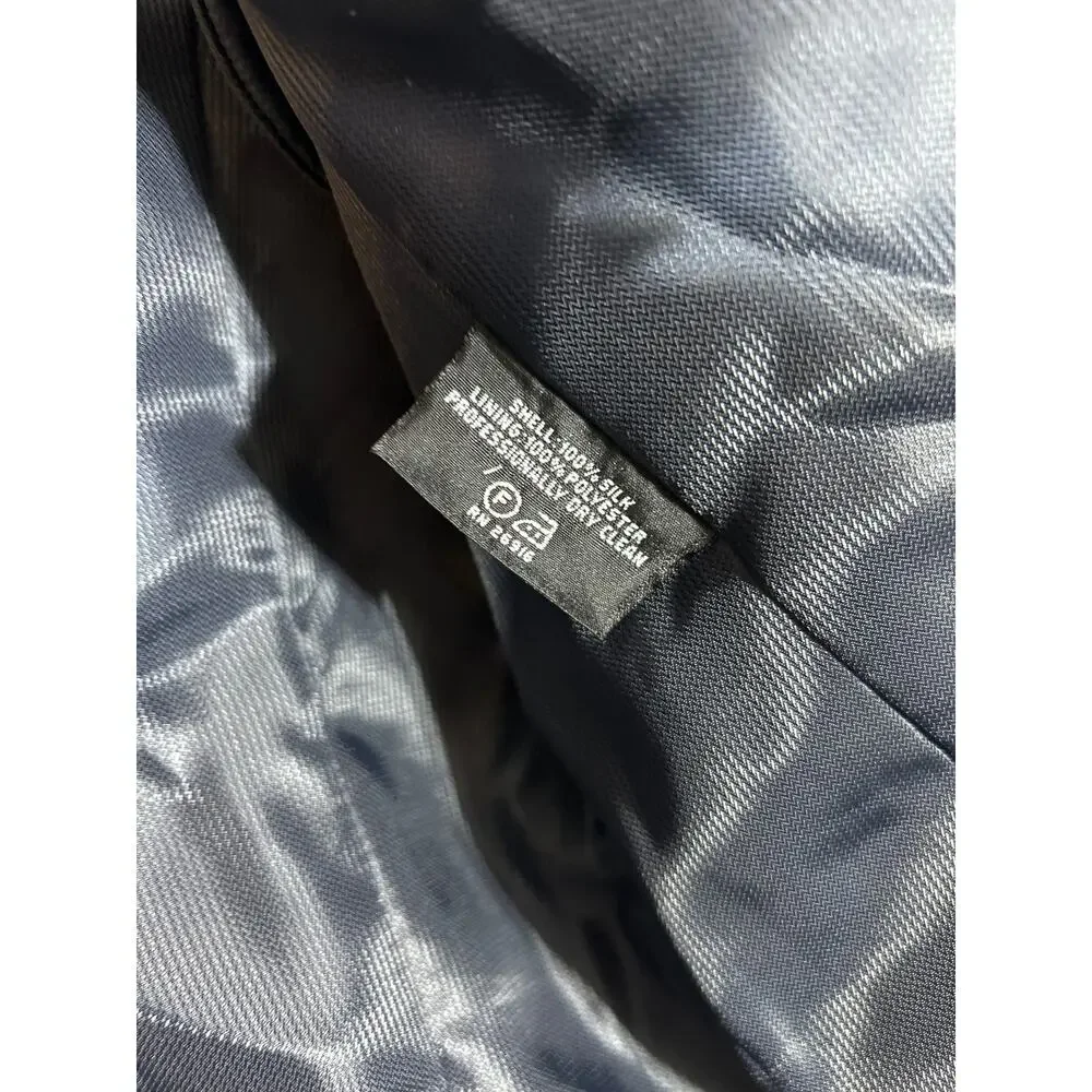 Vintage Norm Thompson Sport Coat 46 LONG Blue Tan 100% Pure Silk Deadstock